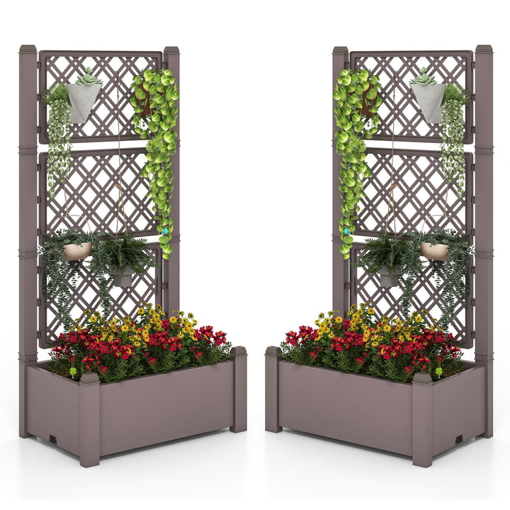 Giantex Raised Garden Bed with Trellis 59”, Self-Watering Planter Box with Water Level Indicator &amp; Removable Space Dividers
