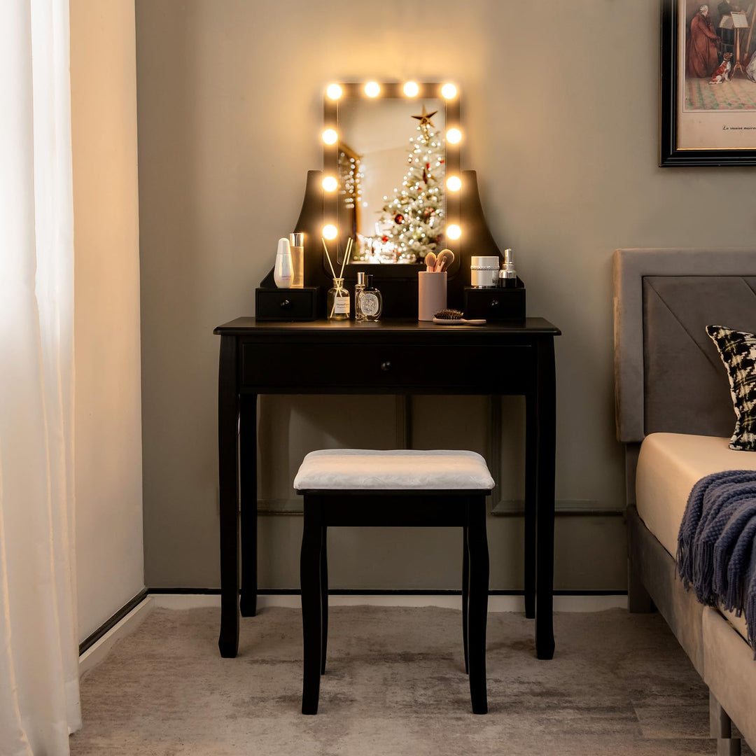 CHARMAID Makeup Vanity Desk with Lighted Mirror, 3 Color Lighting Modes, Adjustable Brightness, 3 Drawers