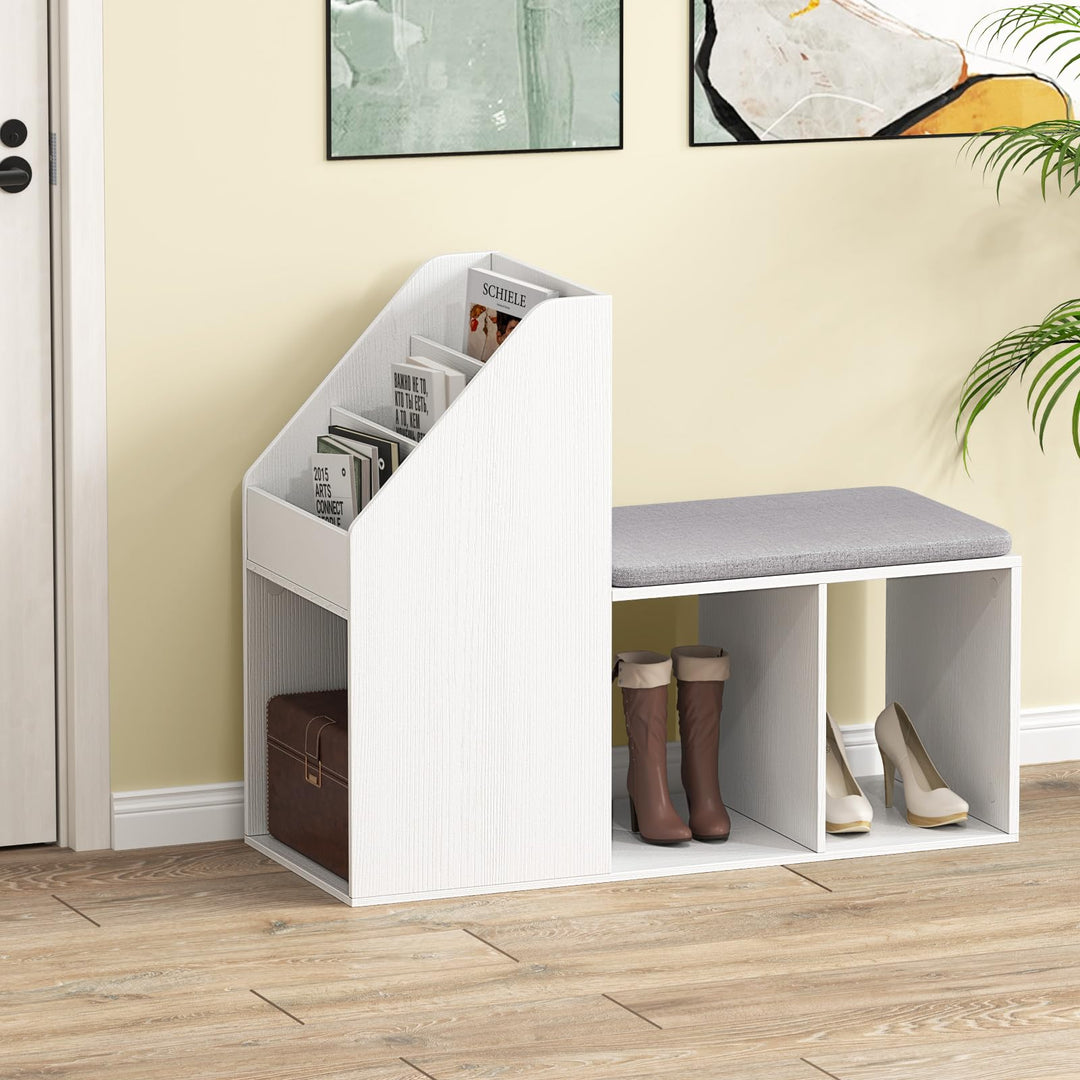Giantex Shoe Storage Bench, Entryway Bench w/Side Holder &amp; Padded Seat Cushion, 3 Storage Compartments