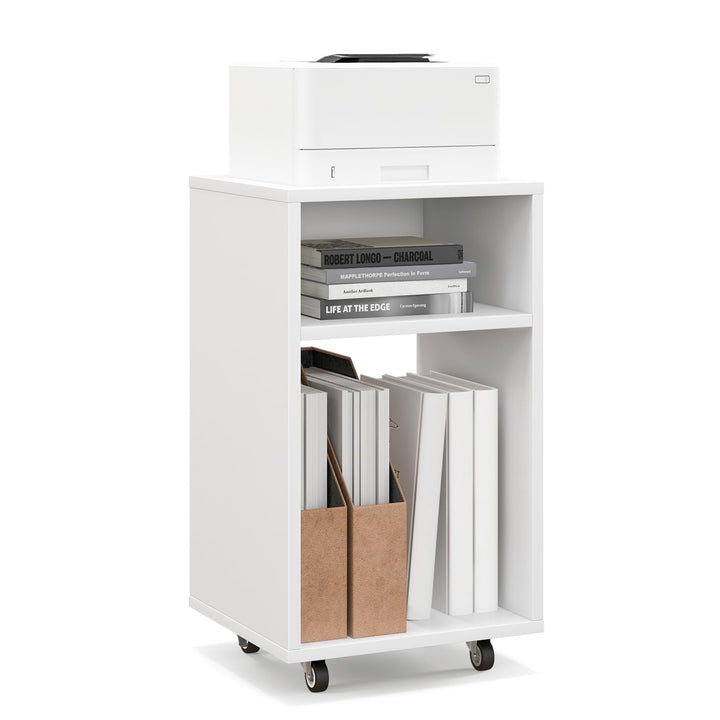 Giantex Vertical Mobile File Cabinet - Rolling Filing Cabinet with 2 Open Shelves, Lockable Casters, White