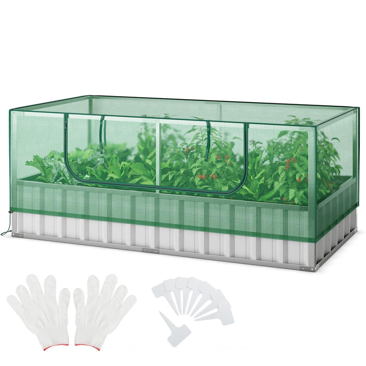 Giantex 69”x36”x28” Raised Garden Bed with Cover, 16.5 Cu.Ft Galvanized Steel Planter Box Kit
