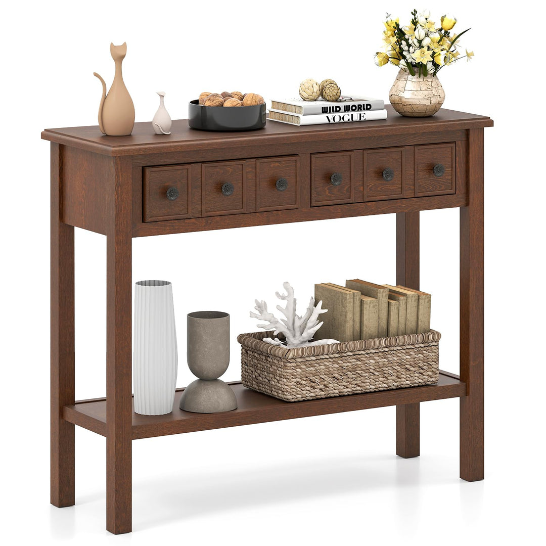 Giantex 38" Narrow Console Table with 2 Drawers &amp; Bottom Open Shelf