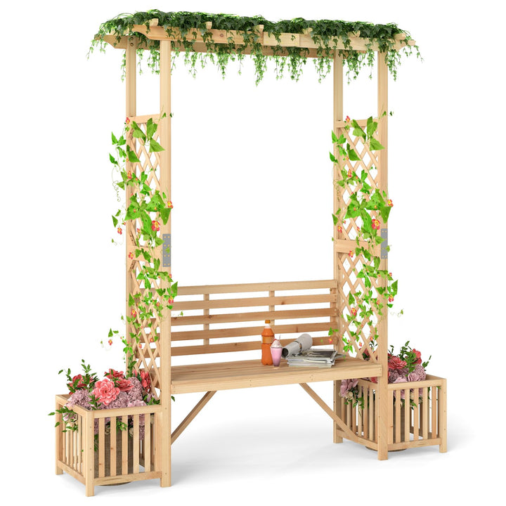 Giantex Outdoor Bench with Garden Arbor &amp; 2 Planter Boxes
