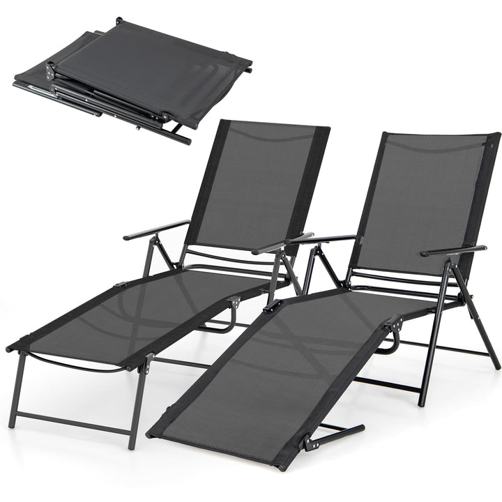 Giantex Lounge Chair Outdoor Set of 2 - Tanning Chair with 6 Adjustable Backrest