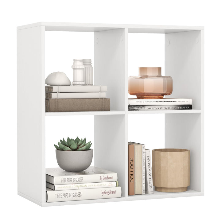 Giantex 4-Cube Bookcase, White Cubby Bookshelf w/Back Guardrail &amp; Anti-Tipping Kits