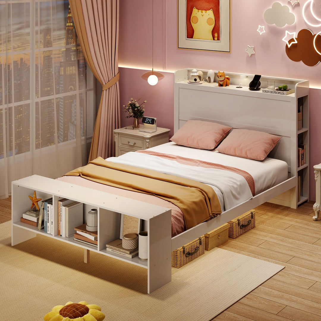 Giantex Full/Twin Size Bed Frame with Storage Headboard &amp; Footboard