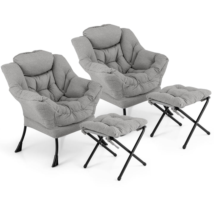 Giantex Set of 1/2 Lazy Chair with Folding Ottoman, Modern Sherpa Accent Chair w/Armrests &amp; Pocket