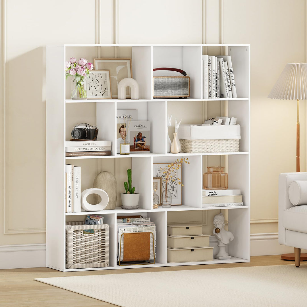 Giantex Open Shelf Bookcase 4-Tier Modern Bookshelf with 12 Storage Compartments