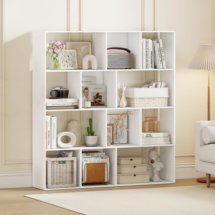 Giantex Open Shelf Bookcase 4-Tier Modern Bookshelf with 12 Storage Compartments