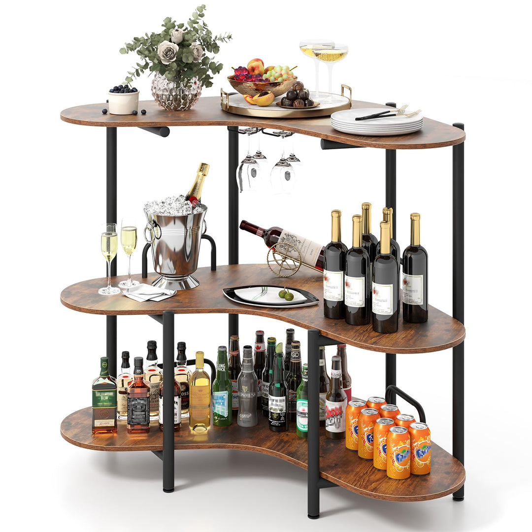 Giantex 3-Tier Bar Table, Corner Bar Cabinet, Liquor Home Bar Unit with Stemware Racks &amp; Storage Shelves