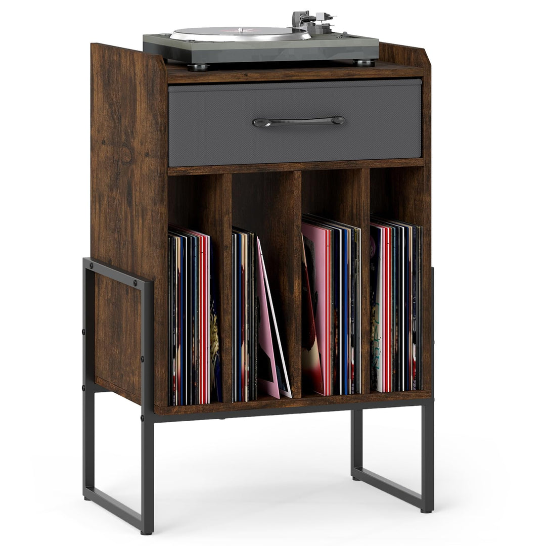 Giantex Record Player Stand 2-Tier Turntable Stand with Fabric Drawer