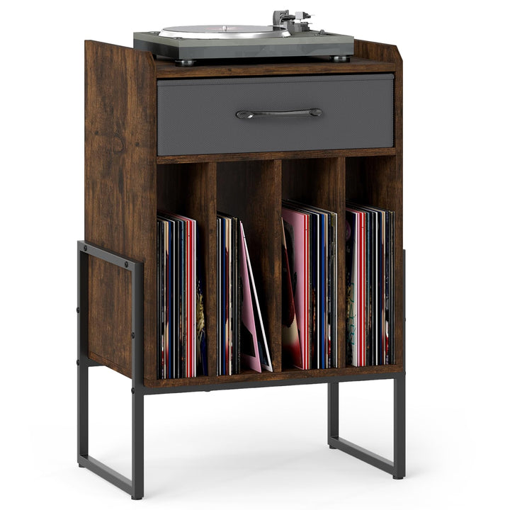 Giantex Record Player Stand 2-Tier Turntable Stand with Fabric Drawer
