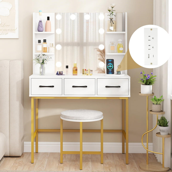 CHARMAID Makeup Vanity Desk with Lighted Mirror &amp; Charging Station
