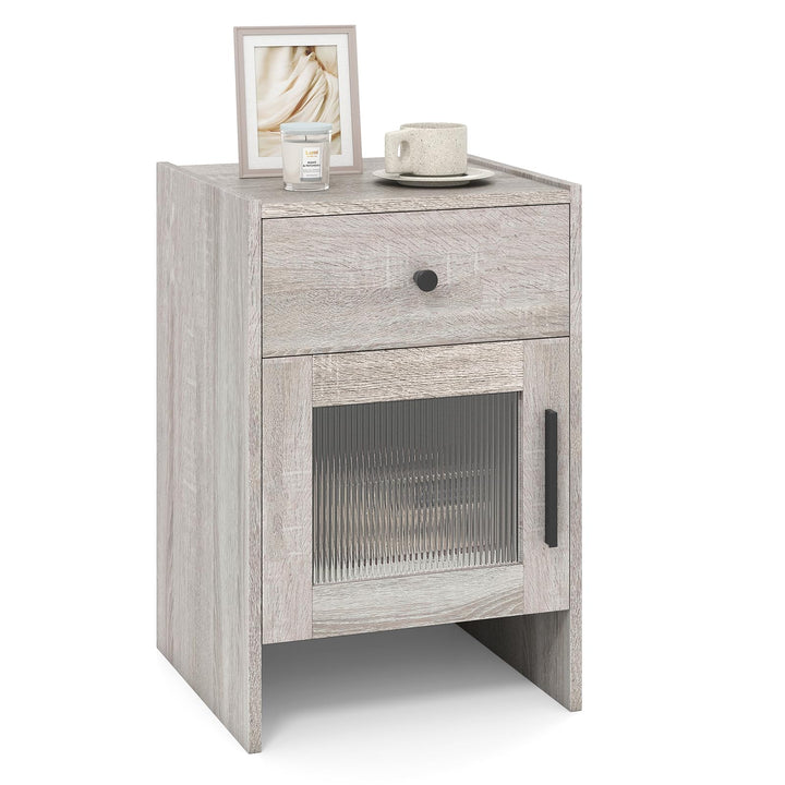 Giantex Farmhouse Nightstand with Drawer and Cabinet