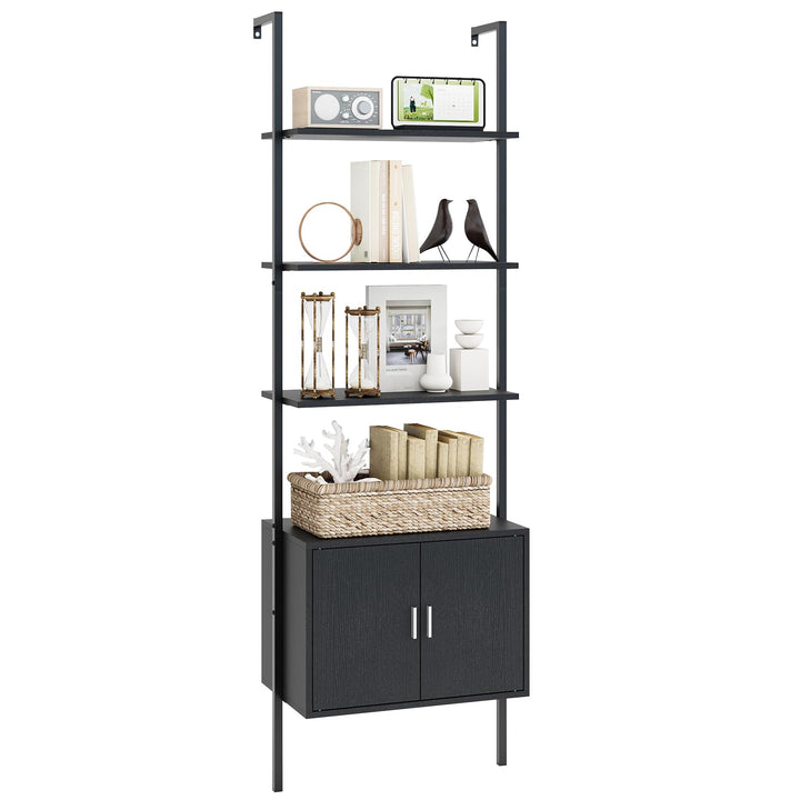 Giantex 5-Tier Wall-Mounted Ladder Shelf 72.5" Tall Bookshelf w/ 2-Door Cabinet