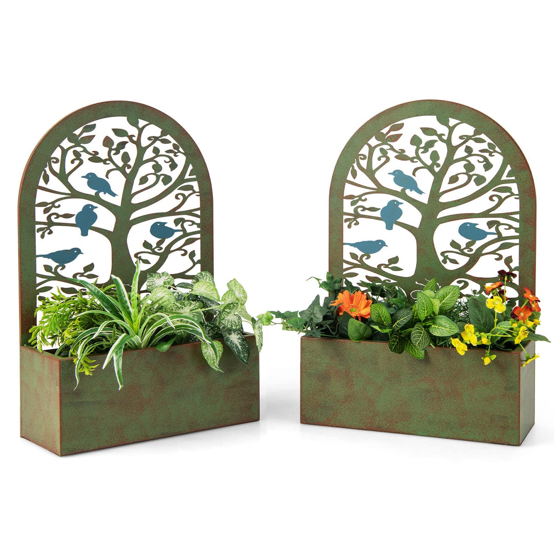 Giantex Raised Garden Bed Set of 2 - Wall-Mounted &amp; Freestanding Decorative Planter Boxes with Trellises