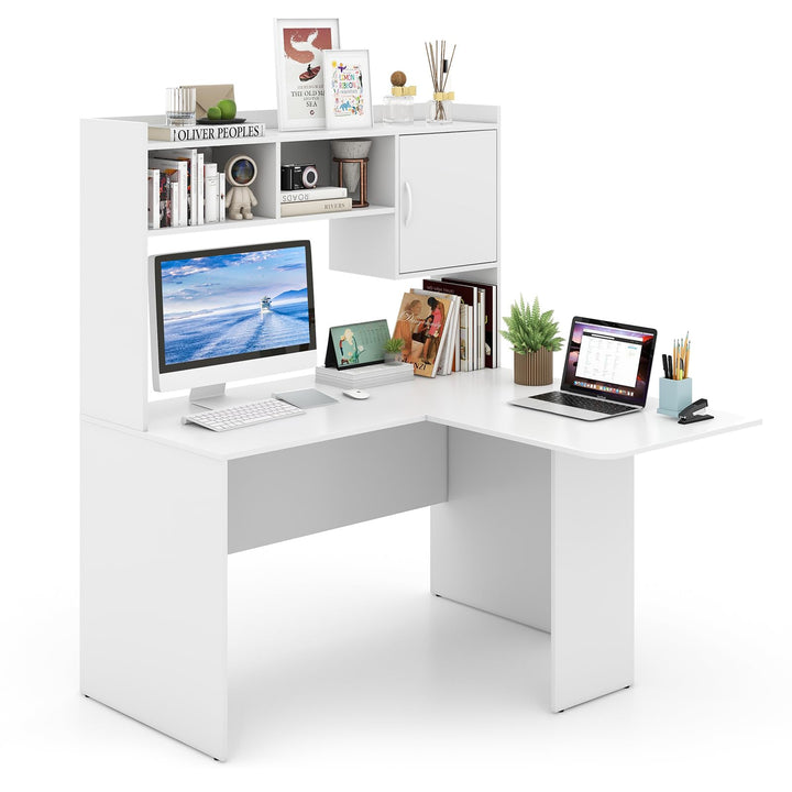 Giantex L Shaped Desk with Hutch, Corner Computer Desk with Storage Shelf &amp; Cabinet