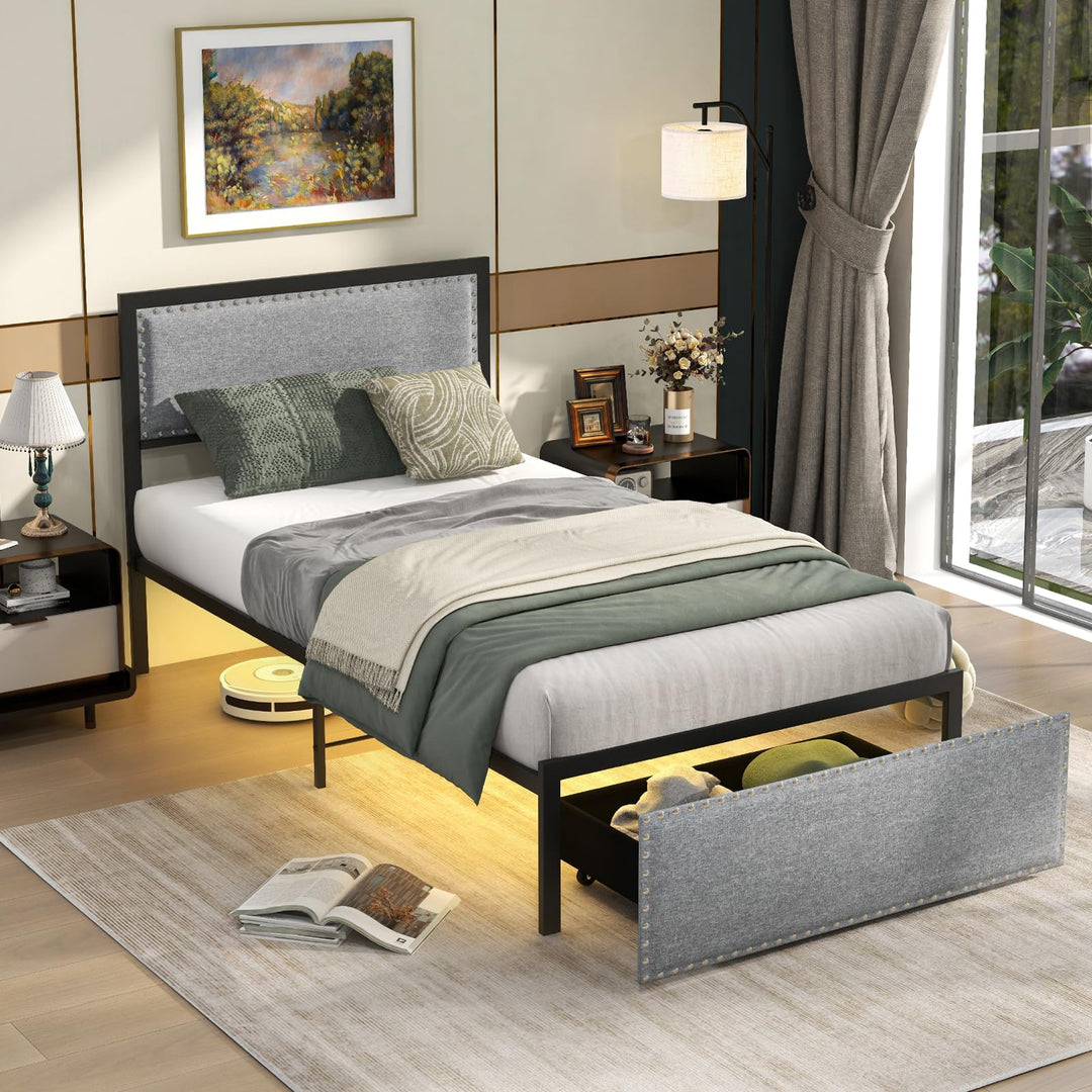 Giantex Queen/Full/Twin Size Bed Frame with LED Lights and 2 Storage Drawers