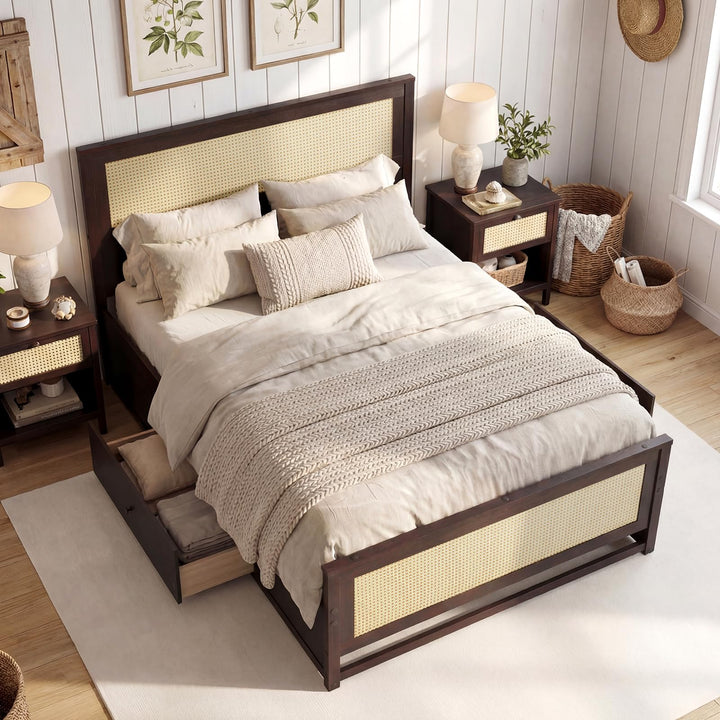 Giantex  Full/Twin Size Rattan Bed Frame with 2 Storage Drawers