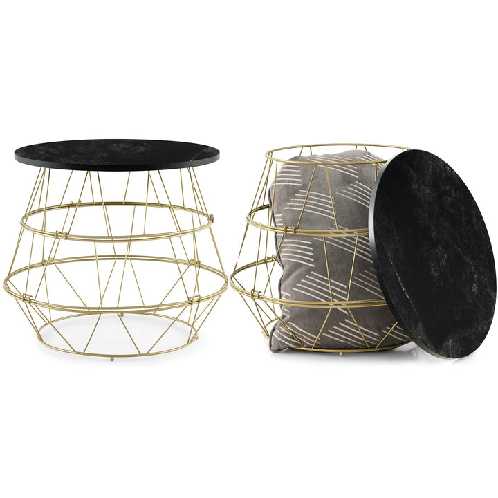 Giantex Round Coffee Table, Faux Marble Side End Table with Gold Metal Frame &amp; Removeable Top