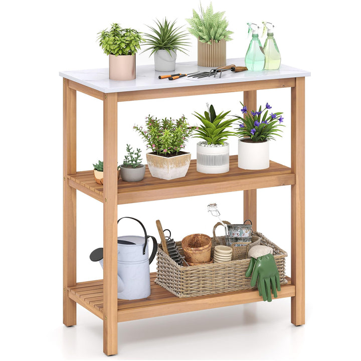 Giantex 3 Tier Outdoor Potting Bench with Faux Marble Tabletop