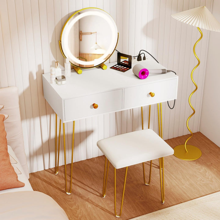 CHARMAID Vanity Desk with LED Lighted Mirror &amp; Charging Station