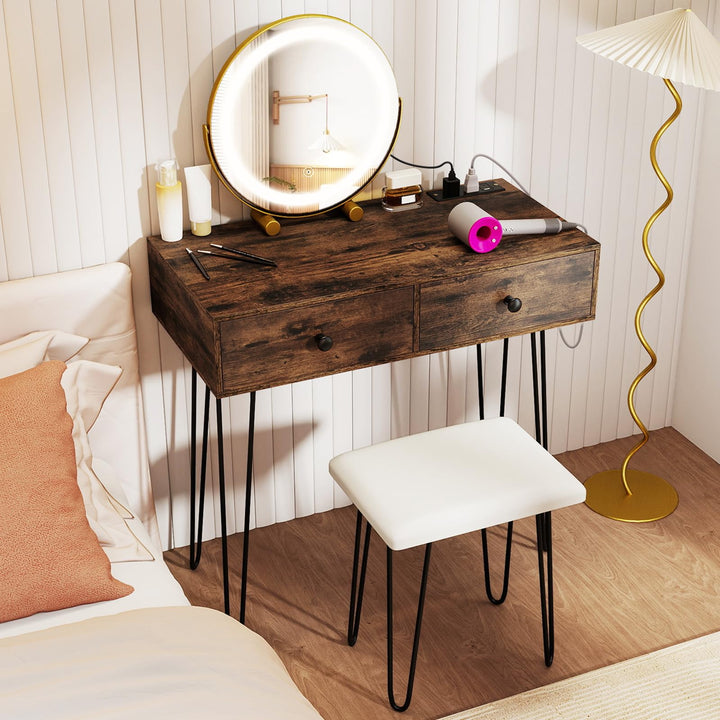 CHARMAID Vanity Desk with LED Lighted Mirror &amp; Charging Station