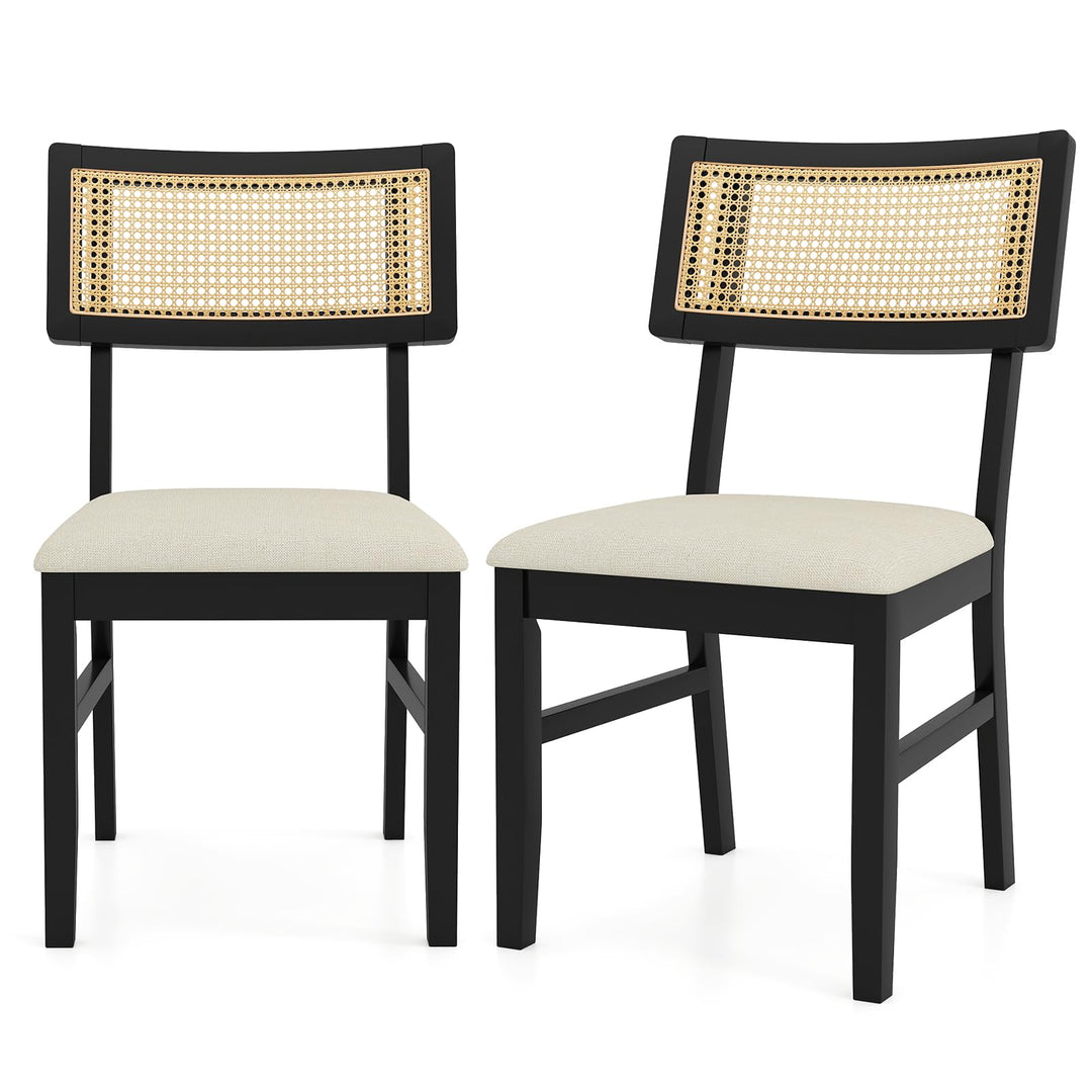Giantex Fabric Upholstered Dining Room Chairs w/Padded Seat Rubber Wood Legs &amp; Curved Backrest