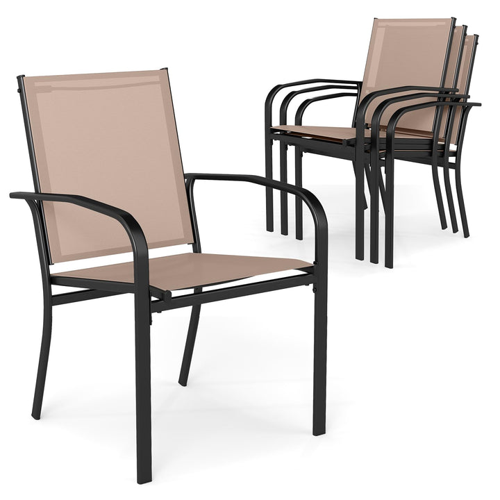 Giantex Stackable Patio Chairs with Breathable Backrest &amp; Wide Seat
