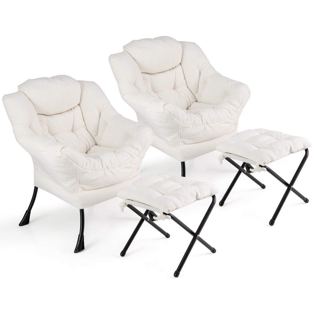 Giantex Set of 1/2 Lazy Chair with Folding Ottoman, Modern Sherpa Accent Chair w/Armrests &amp; Pocket