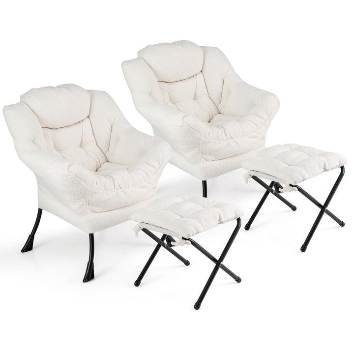 Giantex Set of 1/2 Lazy Chair with Folding Ottoman, Modern Sherpa Accent Chair w/Armrests &amp; Pocket