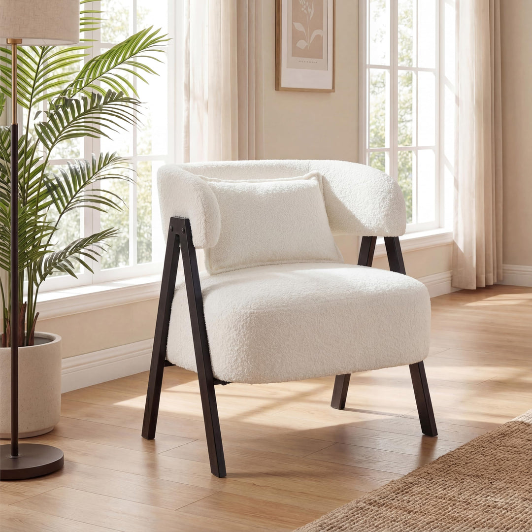 Giantex Barrel Accent Chair Faux Rabbit Fur Upholstered Armchair