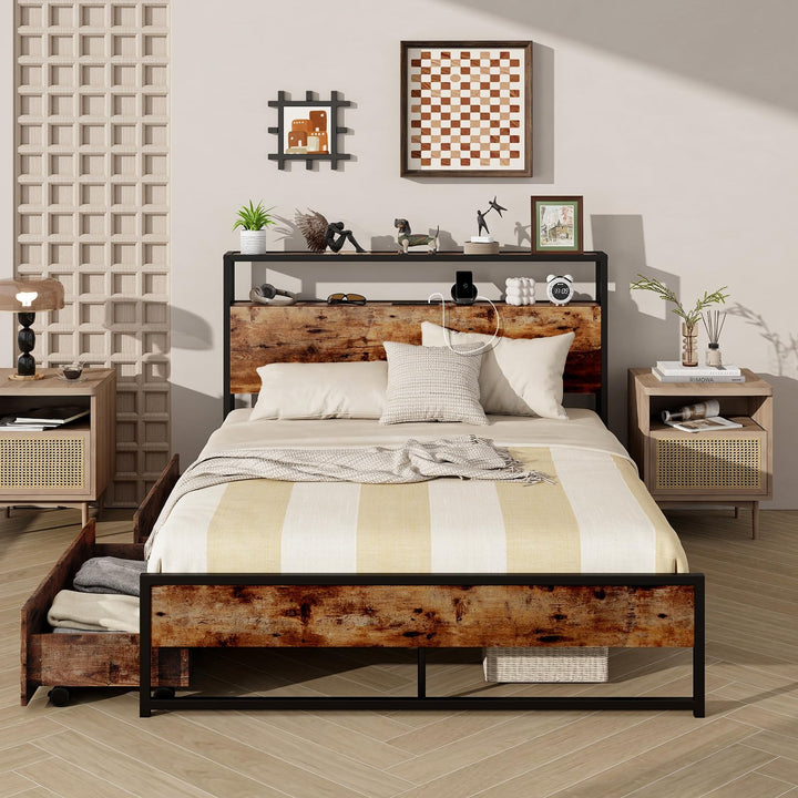 Giantex Queen/Full Size Bed Frame with 2-Tier Storage Headboard