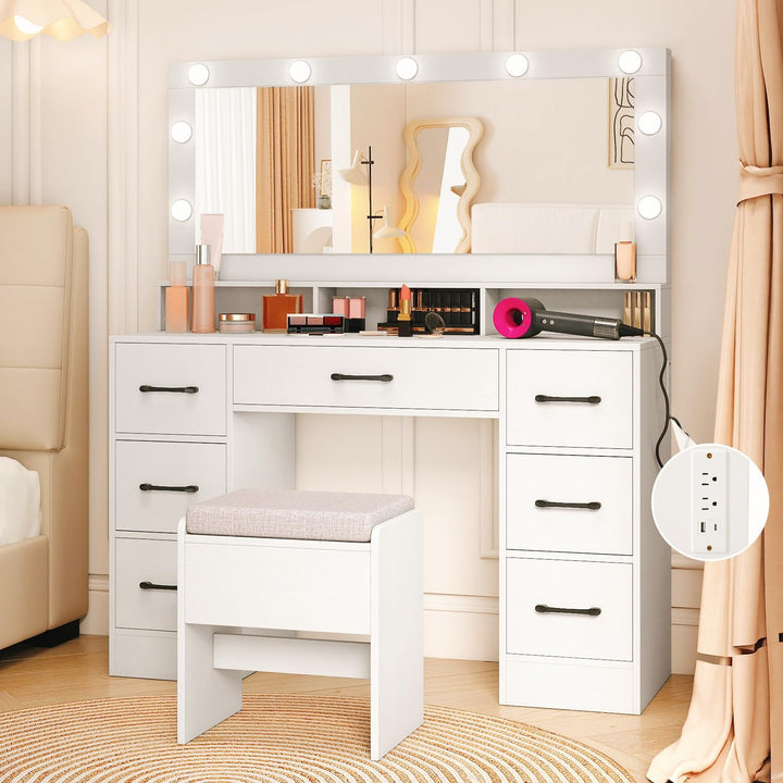 CHARMAID 46.5" Large Modern Dressing Table with Chair for Bedroom