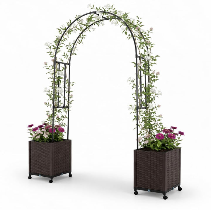 Giantex Metal Garden Arch Trellis Arbor with 2 Self-Watering Planter Boxes