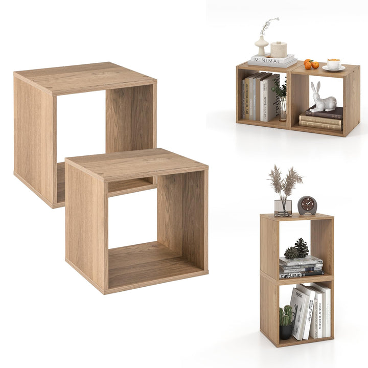 Giantex 2/4 Cube Bookshelf Organizer, 2-Tier Stackable Cube Storage Organizer