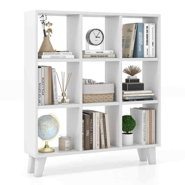 Giantex 9-Cube Open Bookcase, 3-Tier Freestanding Bookshelf with 4 Slanted Legs &amp; 6 Removable Shelves