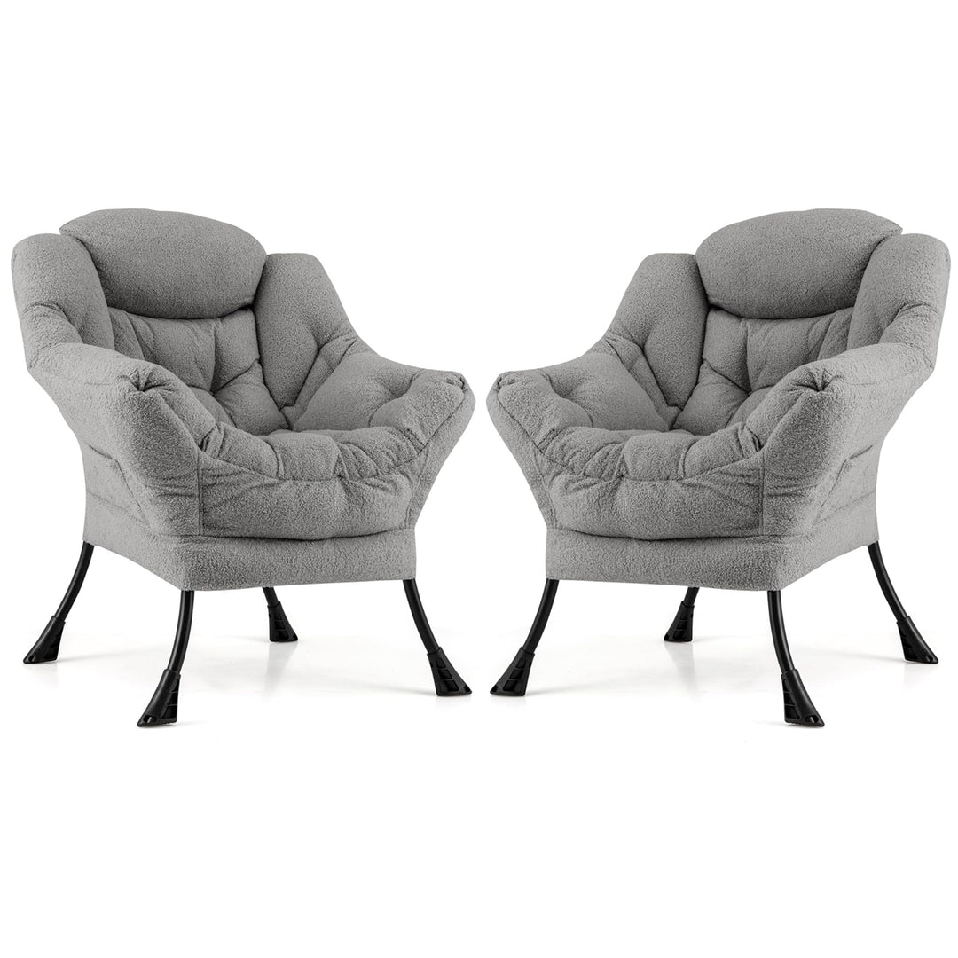 Giantex Set of 1/2 Lazy Chairs, Modern Sherpa Accent Chair w/Upholstered Single Sofa Chair w/Armrests &amp; Side Pocket