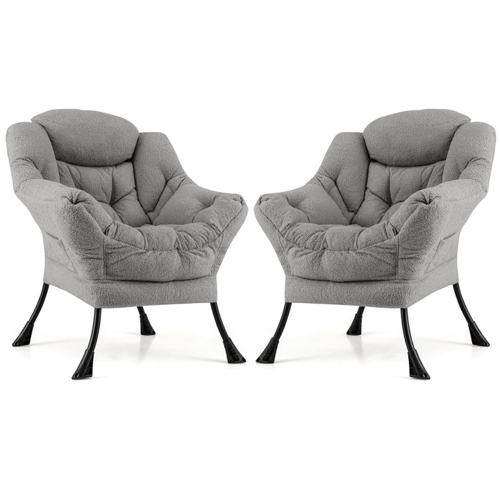Giantex Set of 1/2 Lazy Chairs, Modern Sherpa Accent Chair w/Upholstered Single Sofa Chair w/Armrests &amp; Side Pocket