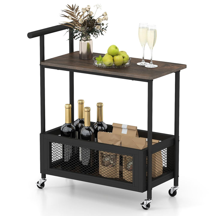 Giantex Rolling End Table with Handle 2-Tier Sofa Side Table with Open Shelf &amp; Mesh Basket