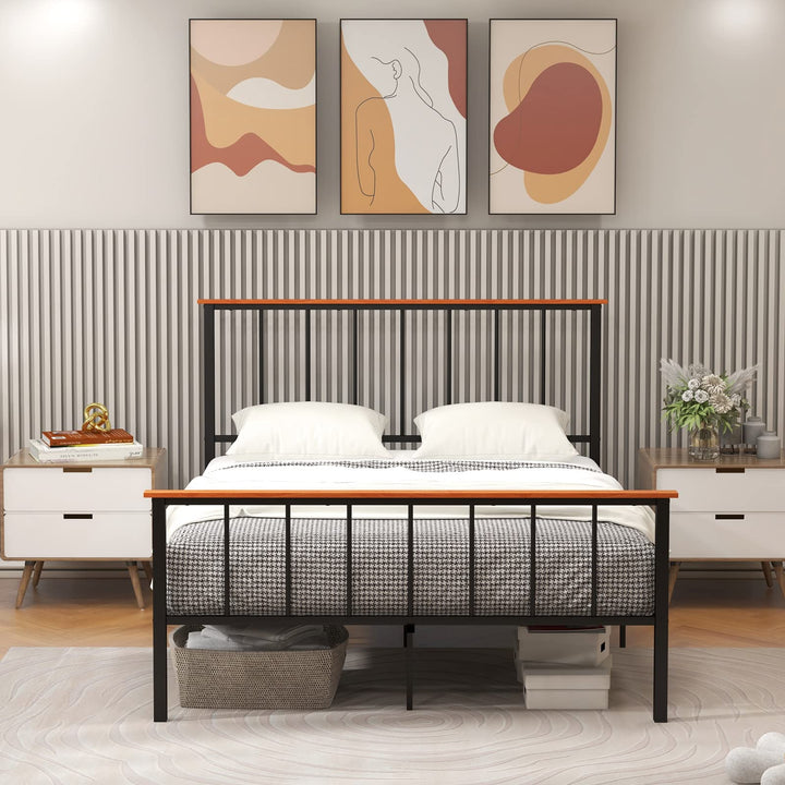 Giantex Queen/Full Size Metal Platform Bed Frame with Spindle Headboard &amp; Footboard, Black
