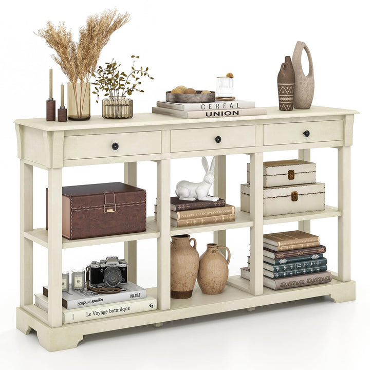 Giantex Console Table with Storage, 58” Long Sofa Table with 3 Drawers &amp; Open Shelves