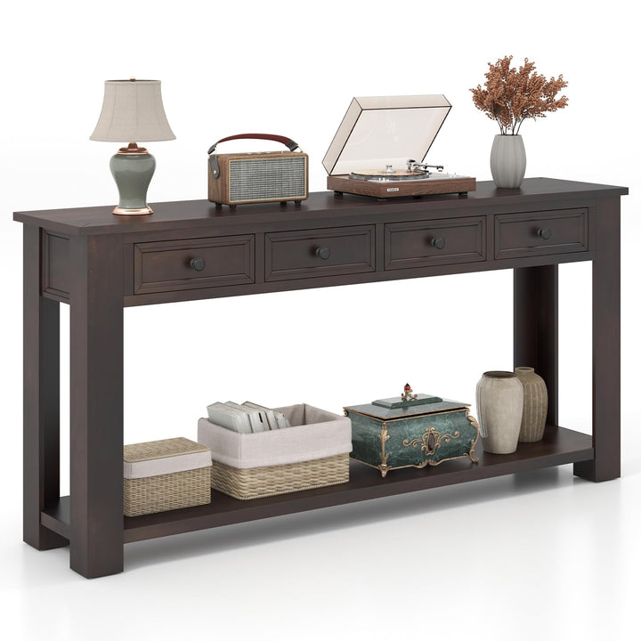 Giantex 63" Farmhouse Entryway Table, Narrow Console Table w/ 4 Storage Drawers &amp; Open Shelf