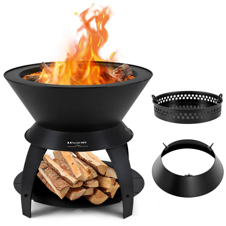 Giantex 3-in-1 Smokeless Fire Pit, 20" Wood Burning Firepit w/Removable Wok Ring &amp; Ash Pan