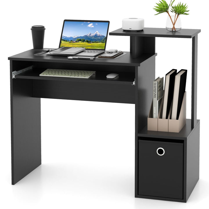 Giantex Computer Desk with Keyboard Tray, Compact Home Office Desk with Fabric Drawer &amp; Storage Shelf