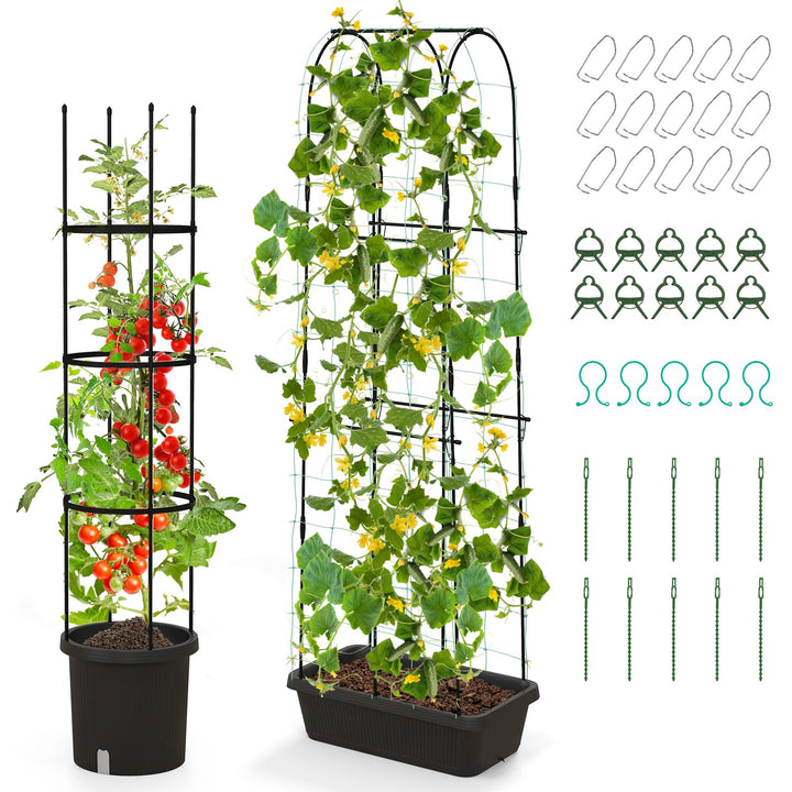 Giantex Set of 2 Raised Garden Bed w/Trellis &amp; Plant Cage, Planter Box w/ 71” Cucumber Trellis