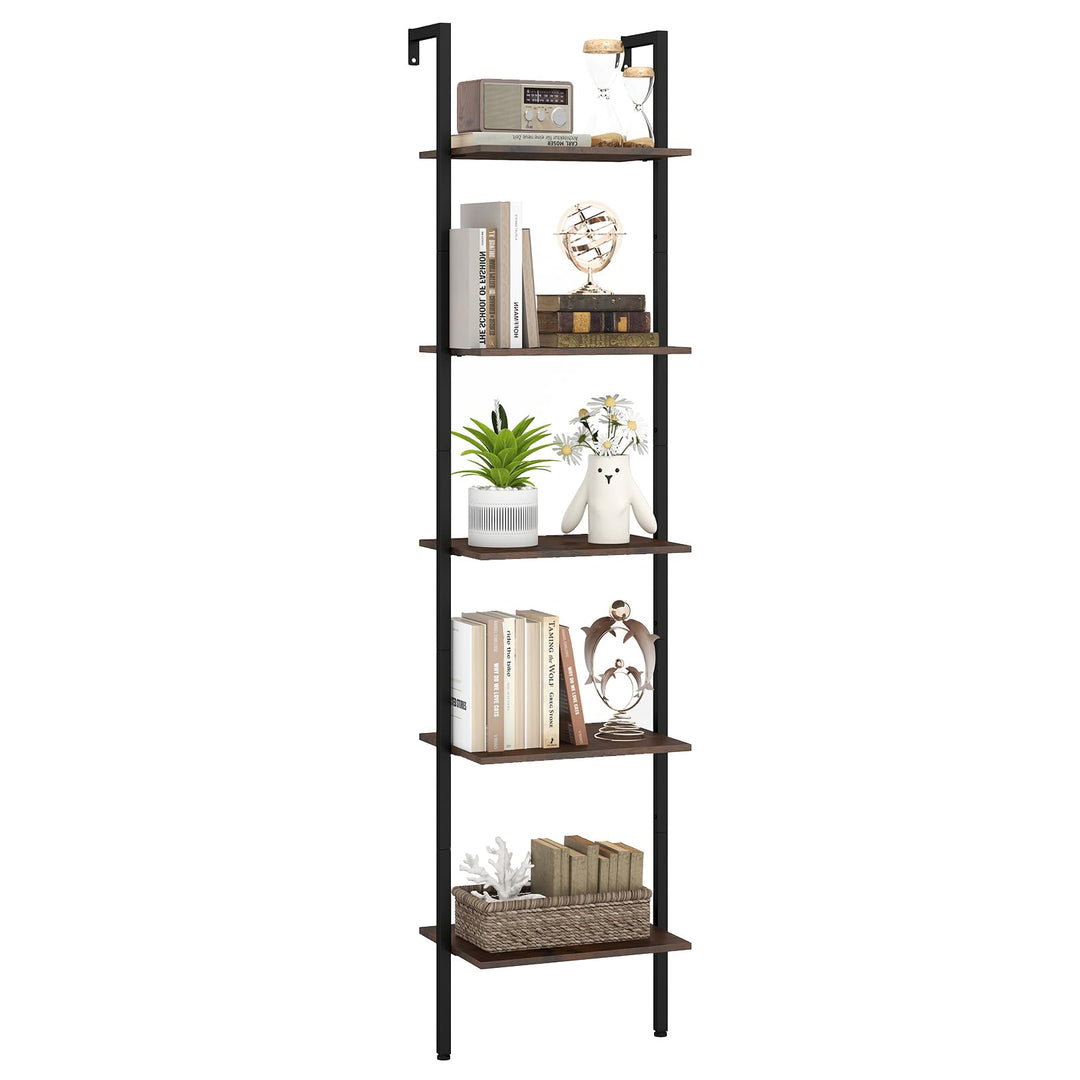 Giantex 5 Tier Ladder Shelf Wall Mount Bookshelf with Anti-Tipping Kits &amp; Metal Frame