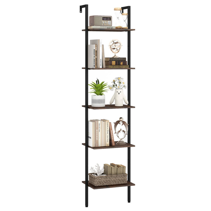 Giantex 5 Tier Ladder Shelf Wall Mount Bookshelf with Anti-Tipping Kits &amp; Metal Frame