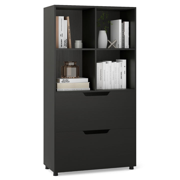 Giantex Bookshelf with 4 Cubes &amp; 2 Drawers 51” Tall Floor Bookcase with Anti-tip Kits
