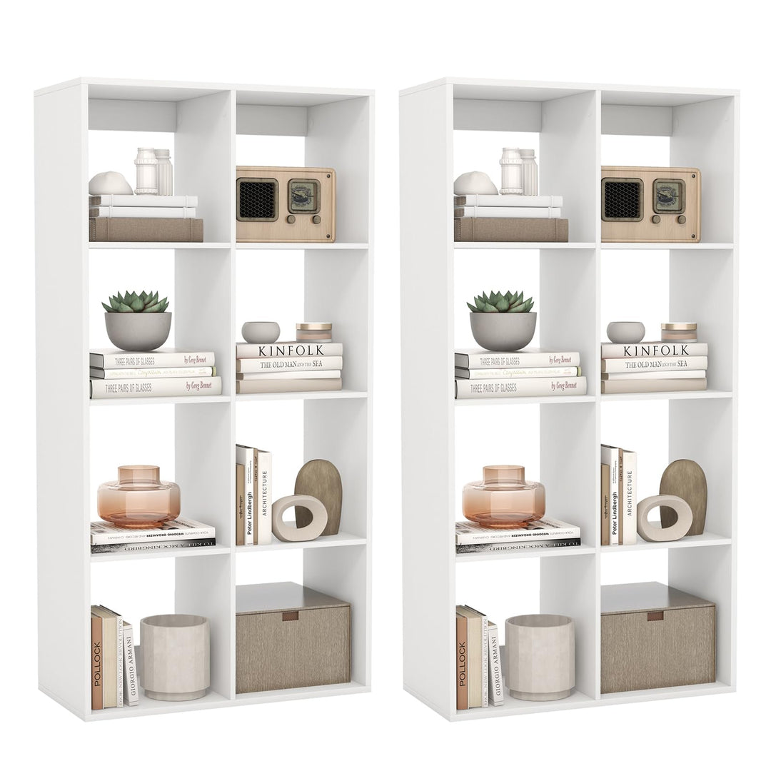 Giantex 8-Cube Bookcase, White Cubby Bookshelf w/Back Guardrail &amp; Anti-Tipping Kits